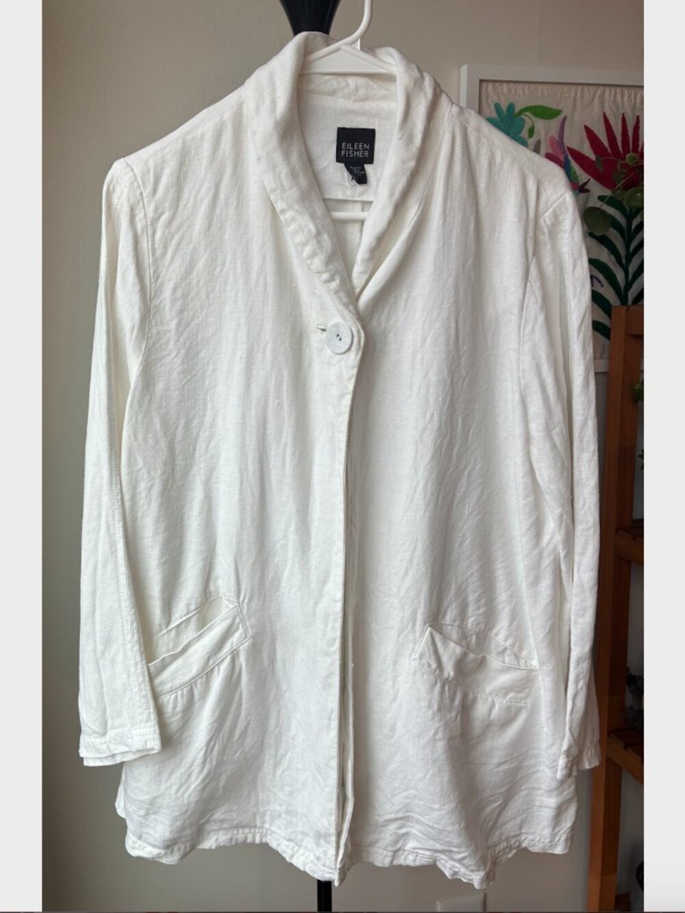Eileen Fisher White Irish Linen One-Button Blazer - Size S (See Description)